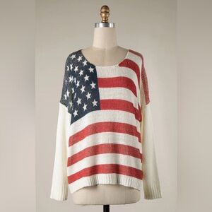 Miracle American Flag Scoop Neck Sweater in Red, White & Blue